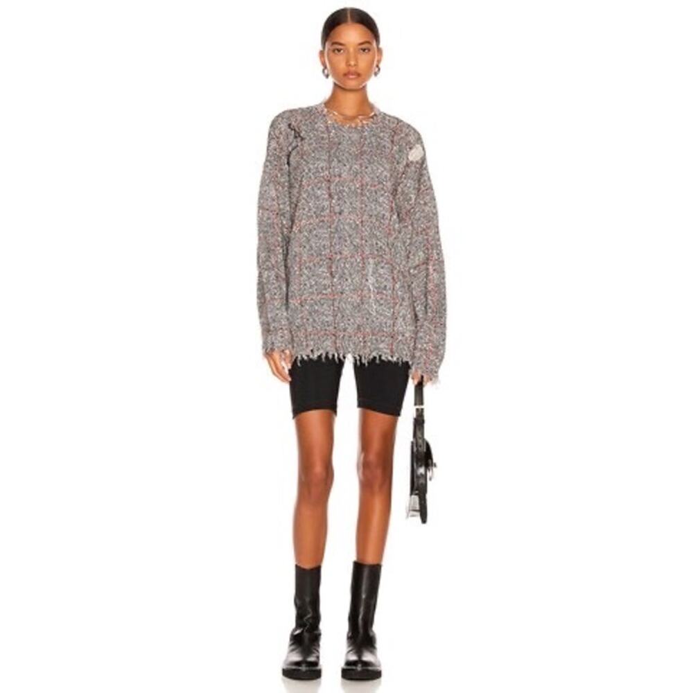 Sexy R13 Printed Tweed Sweater in Grey Brown Plaid. Oversized XS. Excellent